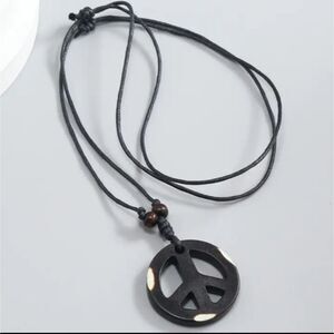 black peace sign necklace tranquility pendant adjustable sized necklace